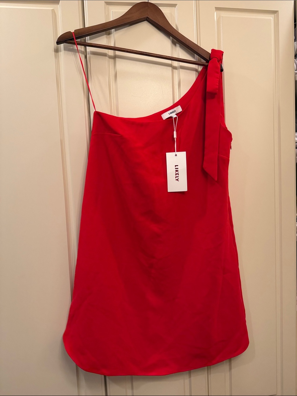 Likely Red One-Shoulder Mini Dress with Tie Detail